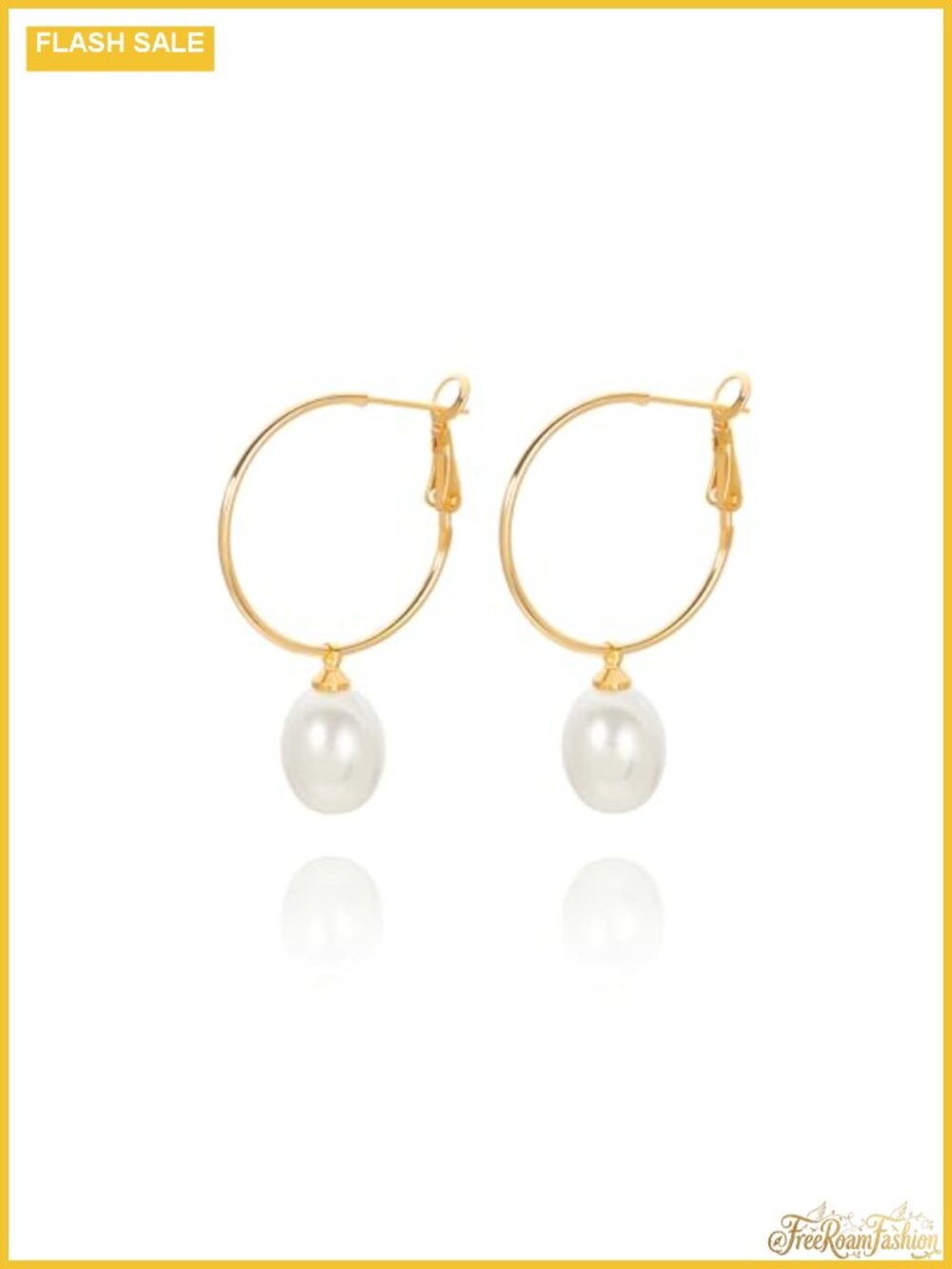 18K Gold Plated Pearl Drop Huggie Hoop Earrings for Women - Lightweight